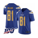 Men's Los Angeles Chargers #81 Mike Williams Limited Electric Blue Rush Vapor Untouchable 100th Season Football Jersey