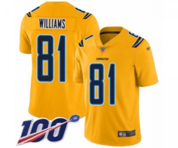 Men's Los Angeles Chargers #81 Mike Williams Limited Gold Inverted Legend 100th Season Football Jersey