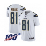 Men's Los Angeles Chargers #81 Mike Williams White Vapor Untouchable Limited Player 100th Season Football Jersey