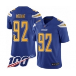 Men's Los Angeles Chargers #92 Brandon Mebane Limited Electric Blue Rush Vapor Untouchable 100th Season Football Jersey