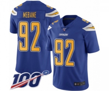 Men's Los Angeles Chargers #92 Brandon Mebane Limited Electric Blue Rush Vapor Untouchable 100th Season Football Jersey