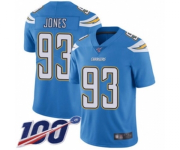 Men's Los Angeles Chargers #93 Justin Jones Electric Blue Alternate Vapor Untouchable Limited Player 100th Season Football Jersey