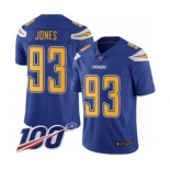 Men's Los Angeles Chargers #93 Justin Jones Limited Electric Blue Rush Vapor Untouchable 100th Season Football Jersey