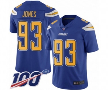 Men's Los Angeles Chargers #93 Justin Jones Limited Electric Blue Rush Vapor Untouchable 100th Season Football Jersey