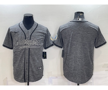 Men's Los Angeles Chargers Blank Grey Gridiron Cool Base Stitched Baseball Jersey