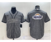 Men's Los Angeles Chargers Grey Gridiron Team Big Logo Cool Base Stitched Baseball Jersey