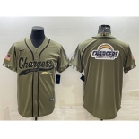 Men's Los Angeles Chargers Olive Salute to Service Team Big Logo Cool Base Stitched Baseball Jersey