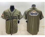 Men's Los Angeles Chargers Olive Salute to Service Team Big Logo Cool Base Stitched Baseball Jersey