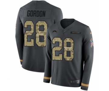 Men's Nike Los Angeles Chargers #28 Melvin Gordon Limited Black Salute to Service Therma Long Sleeve NFL Jersey