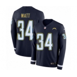 Men's Nike Los Angeles Chargers #34 Derek Watt Limited Navy Blue Therma Long Sleeve NFL Jersey