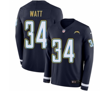 Men's Nike Los Angeles Chargers #34 Derek Watt Limited Navy Blue Therma Long Sleeve NFL Jersey