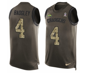 Men's Nike Los Angeles Chargers #4 Michael Badgley Limited Green Salute to Service Tank Top NFL Jersey