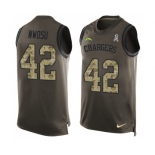 Men's Nike Los Angeles Chargers #42 Uchenna Nwosu Limited Green Salute to Service Tank Top NFL Jersey