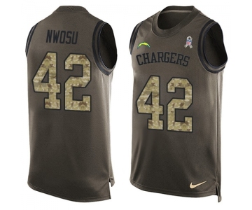 Men's Nike Los Angeles Chargers #42 Uchenna Nwosu Limited Green Salute to Service Tank Top NFL Jersey