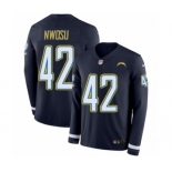 Men's Nike Los Angeles Chargers #42 Uchenna Nwosu Limited Navy Blue Therma Long Sleeve NFL Jersey