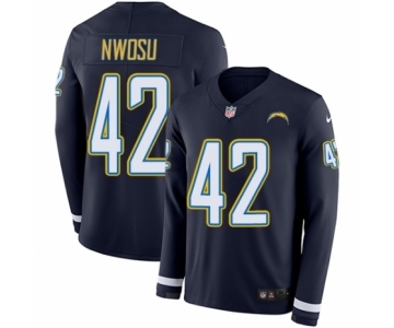 Men's Nike Los Angeles Chargers #42 Uchenna Nwosu Limited Navy Blue Therma Long Sleeve NFL Jersey