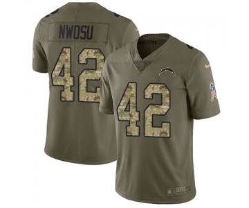 Men's Nike Los Angeles Chargers #42 Uchenna Nwosu Limited Olive Camo 2017 Salute to Service NFL Jersey