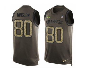 Men's Nike Los Angeles Chargers #80 Kellen Winslow Limited Green Salute to Service Tank Top NFL Jersey