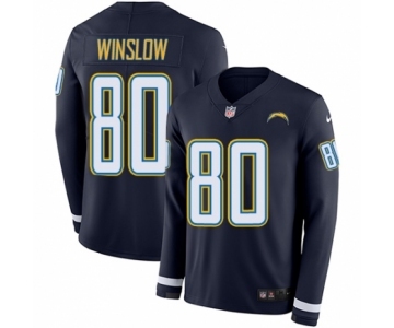 Men's Nike Los Angeles Chargers #80 Kellen Winslow Limited Navy Blue Therma Long Sleeve NFL Jersey