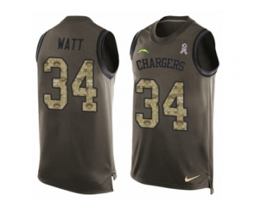 Men's Nike San Diego Chargers #34 Derek Watt Limited Green Salute to Service Tank Top NFL Jersey