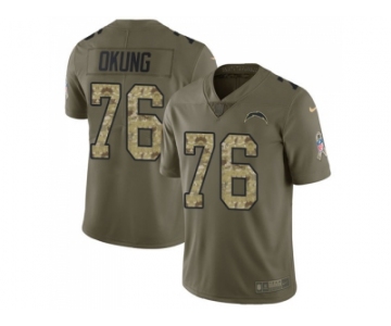 Nike Los Angeles Chargers #76 Russell Okung Olive Camo Men Stitched NFL Limited 2017 Salute To Service Jersey