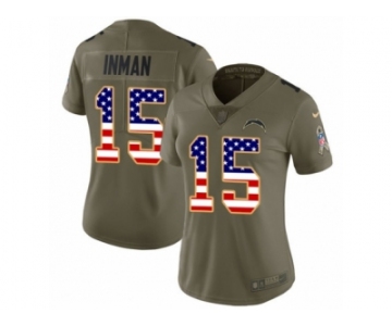 Women Nike Los Angeles Chargers #15 Dontrelle Inman Limited Olive USA Flag 2017 Salute to Service NFL Jersey