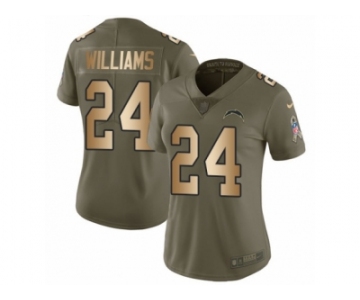 Women Nike Los Angeles Chargers #24 Trevor Williams Limited Olive Gold 2017 Salute to Service NFL Jersey