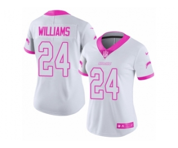 Women Nike Los Angeles Chargers #24 Trevor Williams Limited White Pink Rush Fashion NFL Jersey