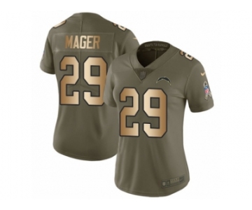 Women Nike Los Angeles Chargers #29 Craig Mager Limited Olive Gold 2017 Salute to Service NFL Jersey