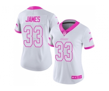 Women Nike Los Angeles Chargers #33 Derwin James White Pink Stitched NFL Limited Rush Fashion Jersey