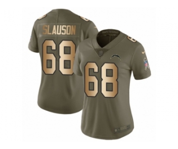 Women Nike Los Angeles Chargers #68 Matt Slauson Limited Olive Gold 2017 Salute to Service NFL Jersey