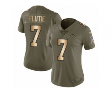 Women Nike Los Angeles Chargers #7 Doug Flutie Limited Olive Gold 2017 Salute to Service NFL Jersey