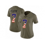 Women Nike Los Angeles Chargers #7 Doug Flutie Limited Olive USA Flag 2017 Salute to Service NFL Jersey