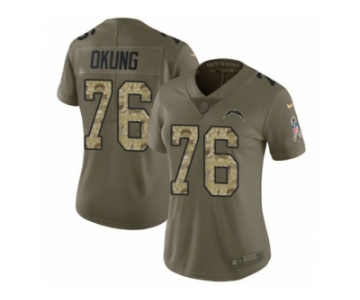 Women Nike Los Angeles Chargers #76 Russell Okung Limited Olive Camo 2017 Salute to Service NFL Jersey