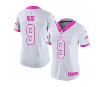 Women Nike Los Angeles Chargers #9 Younghoe Koo Limited White Pink Rush Fashion NFL Jersey