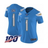 Women's Los Angeles Chargers #1 Ty Long Electric Blue Alternate Vapor Untouchable Limited Player 100th Season Football Jersey