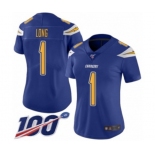 Women's Los Angeles Chargers #1 Ty Long Limited Electric Blue Rush Vapor Untouchable 100th Season Football Jersey