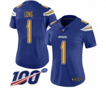 Women's Los Angeles Chargers #1 Ty Long Limited Electric Blue Rush Vapor Untouchable 100th Season Football Jersey