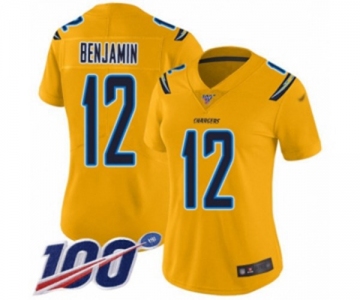 Women's Los Angeles Chargers #12 Travis Benjamin Limited Gold Inverted Legend 100th Season Football Jersey