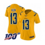 Women's Los Angeles Chargers #13 Keenan Allen Limited Gold Inverted Legend 100th Season Football Jersey