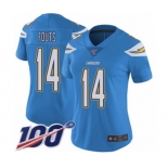 Women's Los Angeles Chargers #14 Dan Fouts Electric Blue Alternate Vapor Untouchable Limited Player 100th Season Football Jersey