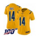 Women's Los Angeles Chargers #14 Dan Fouts Limited Gold Inverted Legend 100th Season Football Jersey