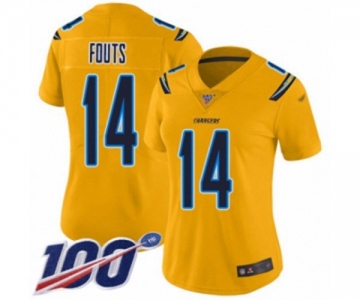 Women's Los Angeles Chargers #14 Dan Fouts Limited Gold Inverted Legend 100th Season Football Jersey