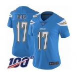 Women's Los Angeles Chargers #17 Philip Rivers Electric Blue Alternate Vapor Untouchable Limited Player 100th Season Football Jersey