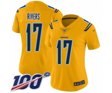 Women's Los Angeles Chargers #17 Philip Rivers Limited Gold Inverted Legend 100th Season Football Jersey