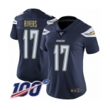 Women's Los Angeles Chargers #17 Philip Rivers Navy Blue Team Color Vapor Untouchable Limited Player 100th Season Football Jersey