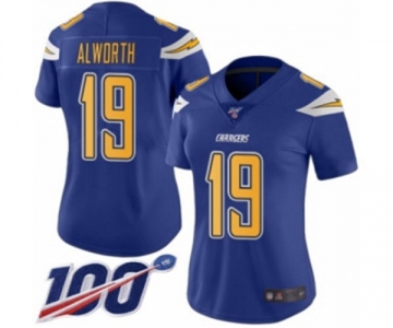 Women's Los Angeles Chargers #19 Lance Alworth Limited Electric Blue Rush Vapor Untouchable 100th Season Football Jersey