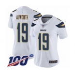 Women's Los Angeles Chargers #19 Lance Alworth White Vapor Untouchable Limited Player 100th Season Football Jersey