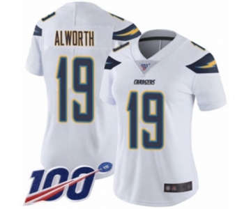 Women's Los Angeles Chargers #19 Lance Alworth White Vapor Untouchable Limited Player 100th Season Football Jersey