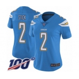 Women's Los Angeles Chargers #2 Easton Stick Electric Blue Alternate Vapor Untouchable Limited Player 100th Season Football Jersey